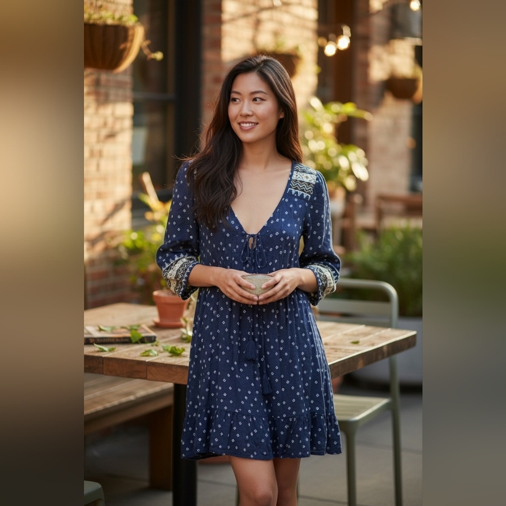 American Eagle Outfitters Black Patterned Tunic Dress Lightweight